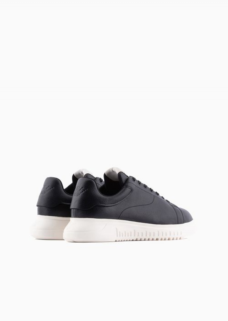 Black Emporio Armani Tumbled-leather Sneakers With Oversized Soles | EA-SN58964