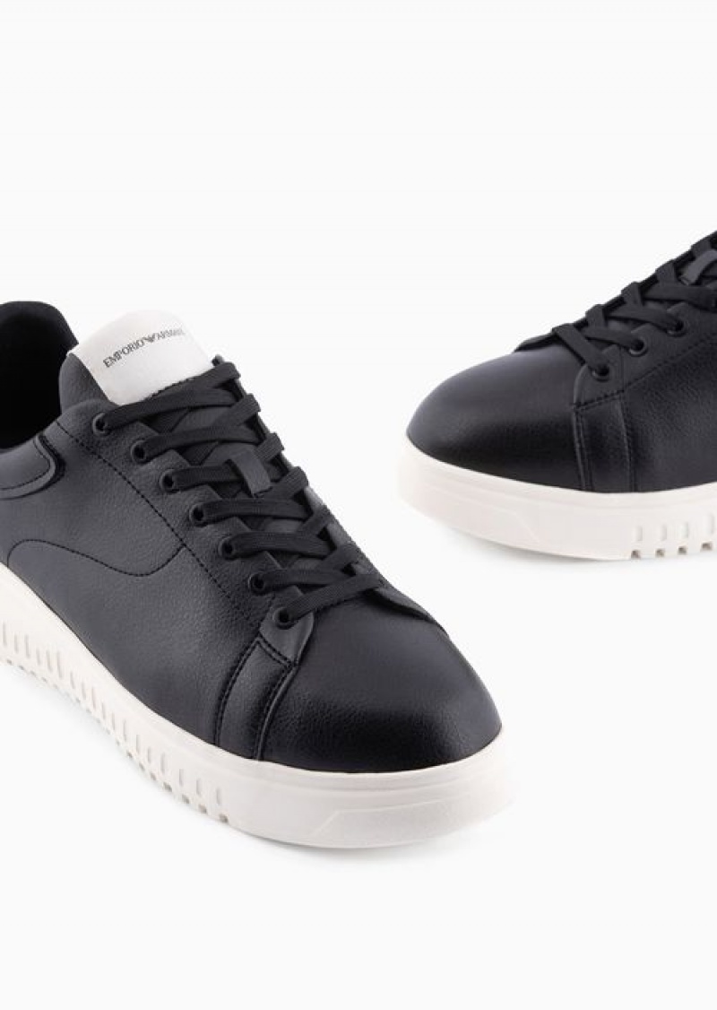 Black Emporio Armani Tumbled-leather Sneakers With Oversized Soles | EA-SN58964