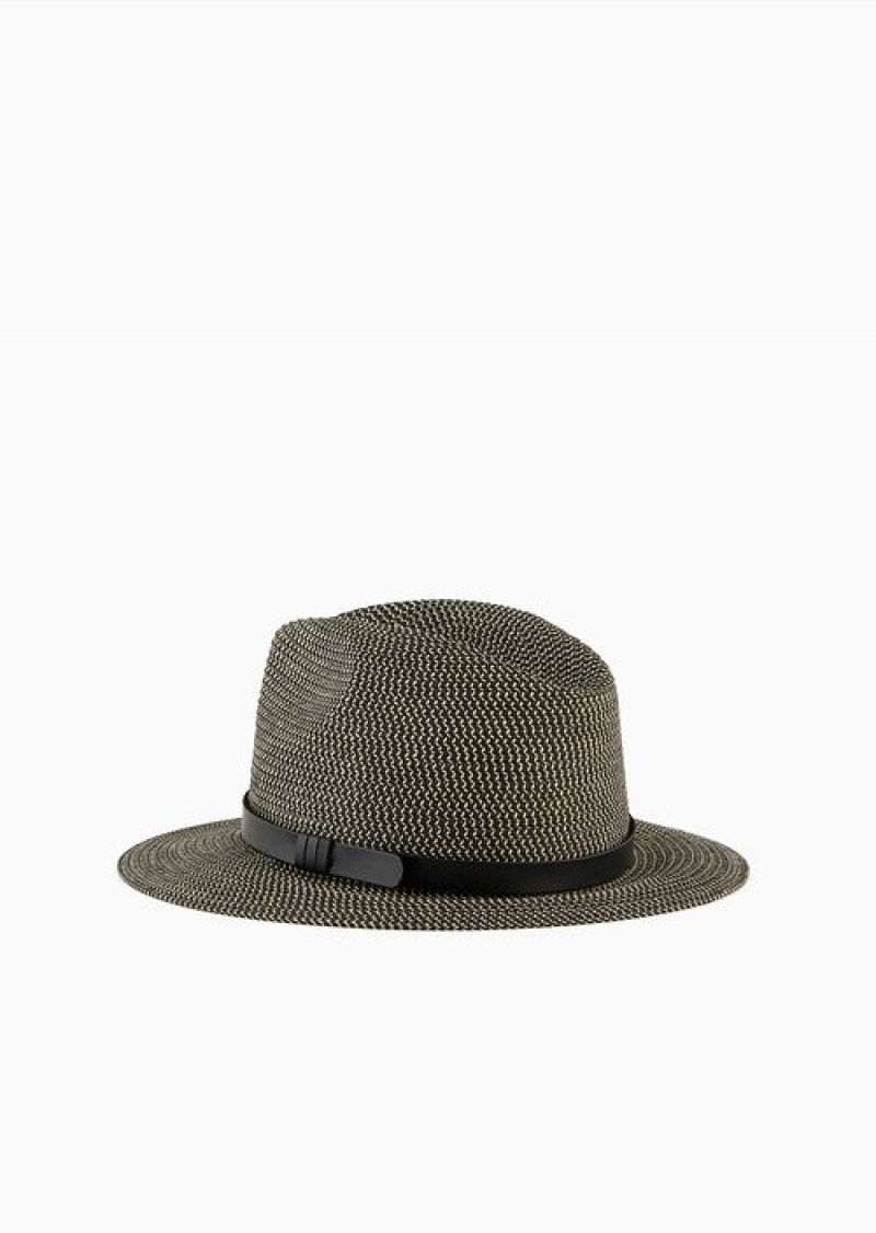 Black Emporio Armani Two-toned, Woven Paper-yarn Hat | EA-SN57477