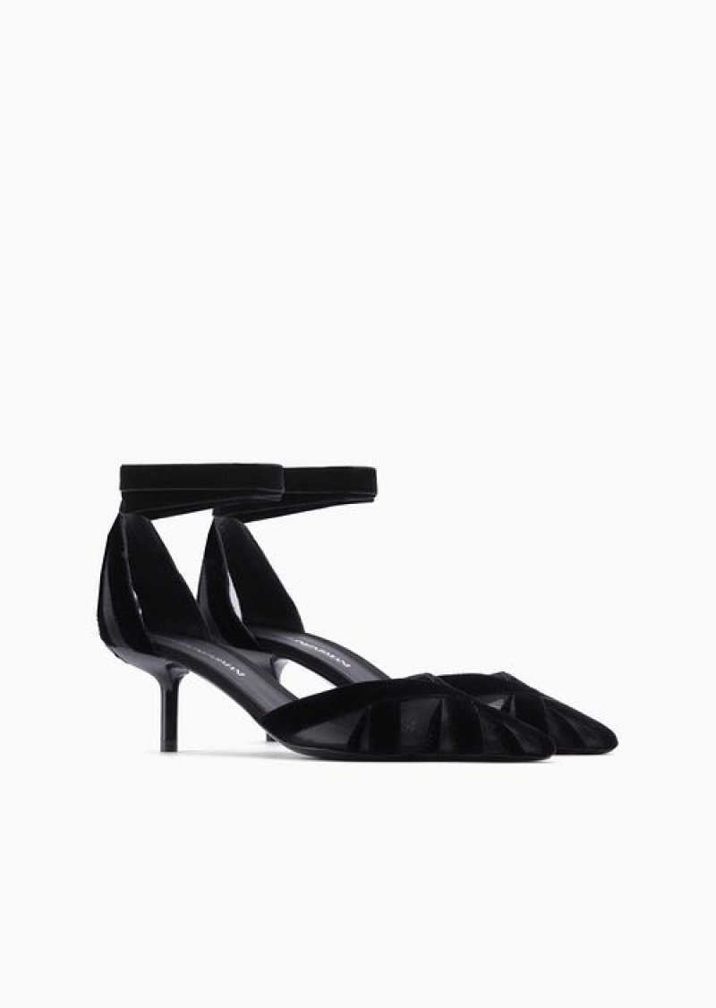 Black Emporio Armani Velvet And Satin D'Orsay Court Shoes | EA-SN57159