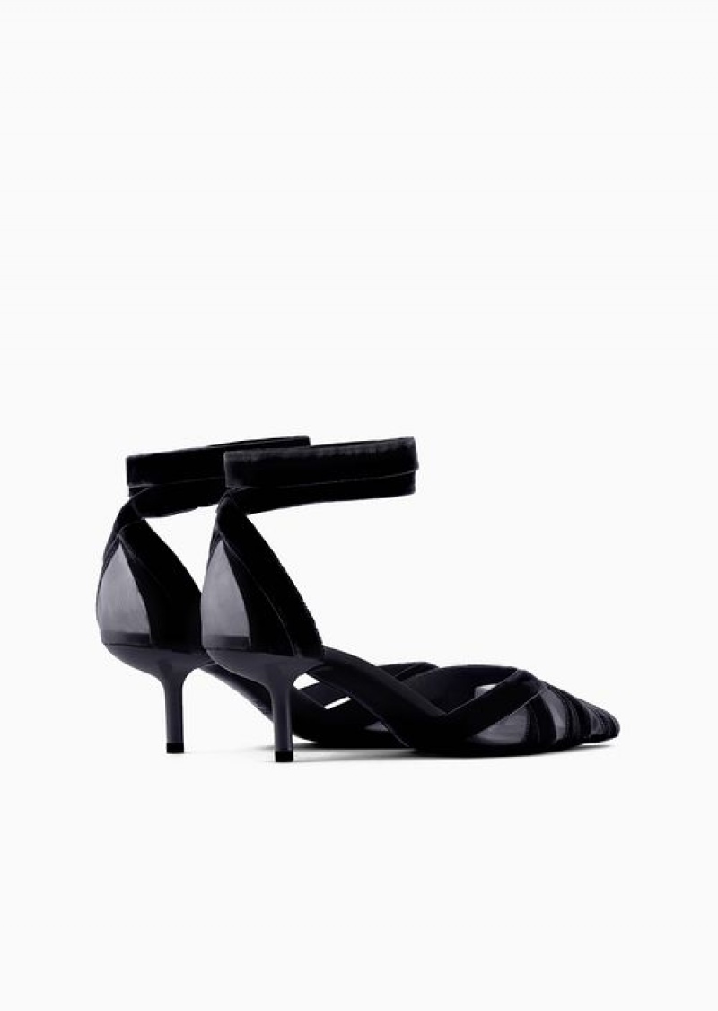 Black Emporio Armani Velvet And Satin D'Orsay Court Shoes | EA-SN57159