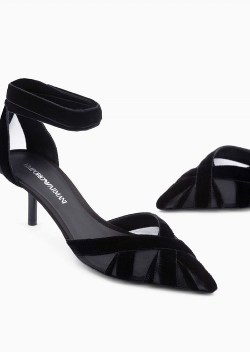 Black Emporio Armani Velvet And Satin D'Orsay Court Shoes | EA-SN57159