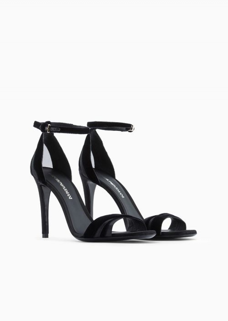 Black Emporio Armani Velvet And Satin Heeled Sandals | EA-SN57160