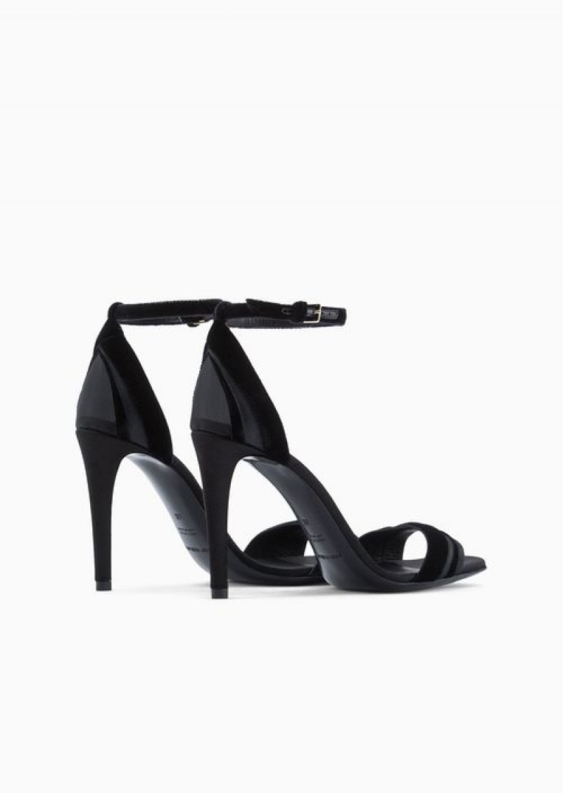 Black Emporio Armani Velvet And Satin Heeled Sandals | EA-SN57160