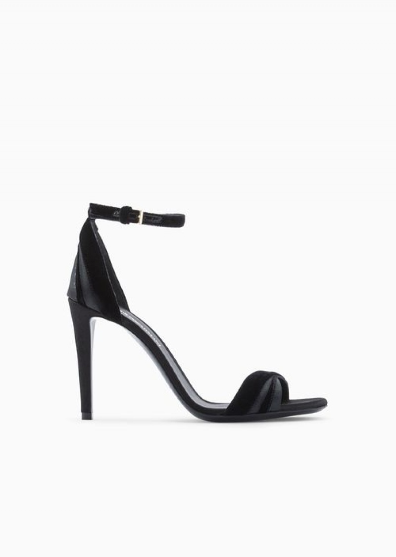 Black Emporio Armani Velvet And Satin Heeled Sandals | EA-SN57160