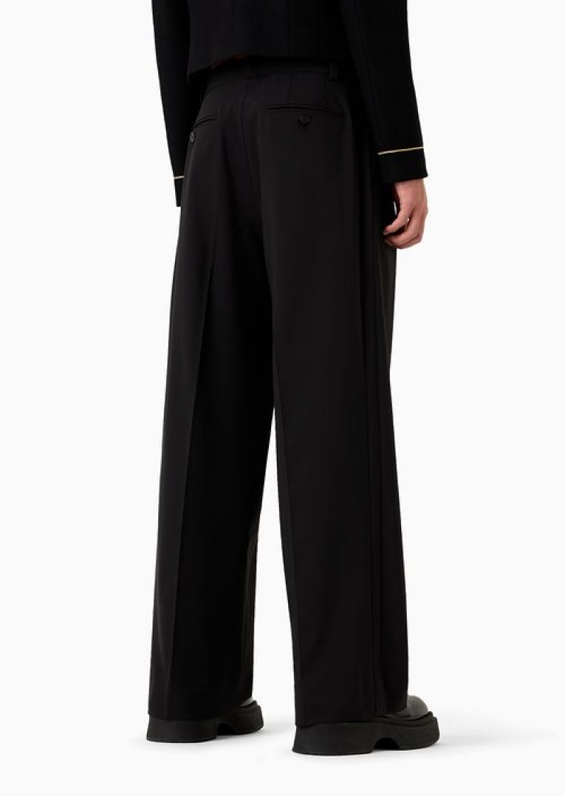 Black Emporio Armani Virgin-wool Two-way Stretch Canvas Trousers With Darts | EA-SN58381