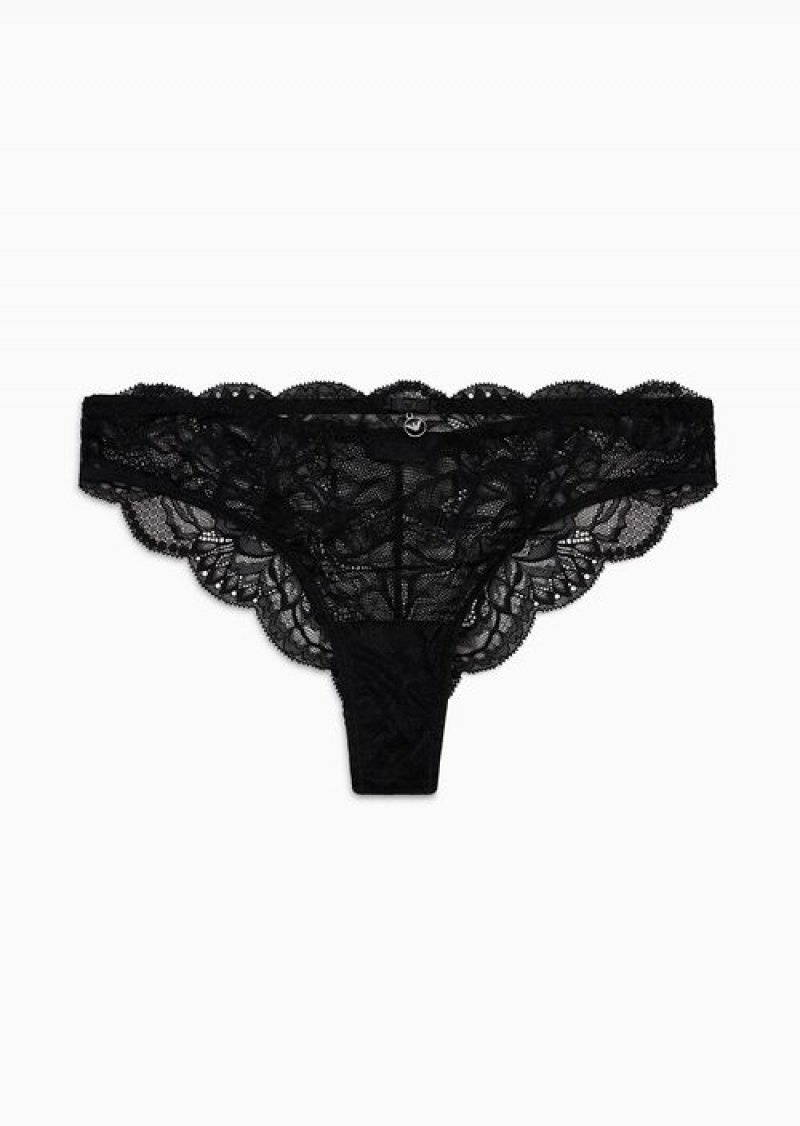 Black Emporio Armani Virtual Lace Brazilian Briefs | EA-SN56623