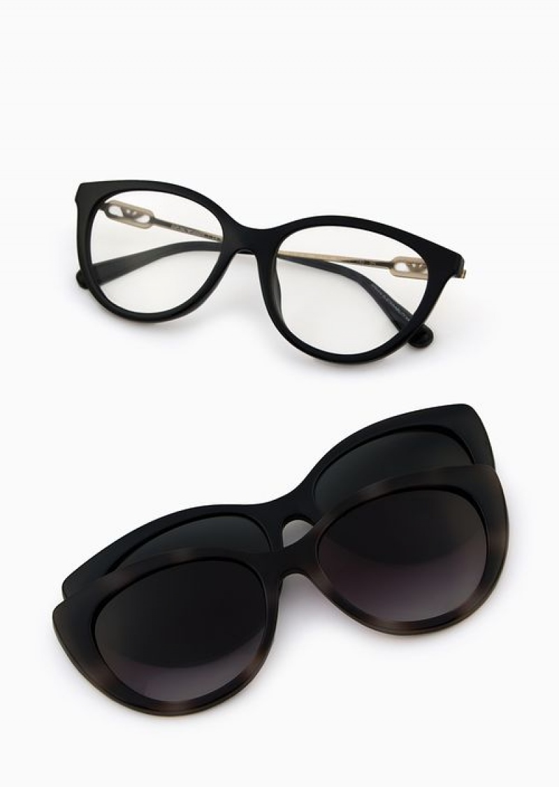 Black Emporio Armani Women’s Cat-eye Sunglasses With Interchangeable Lenses | EA-SN57729