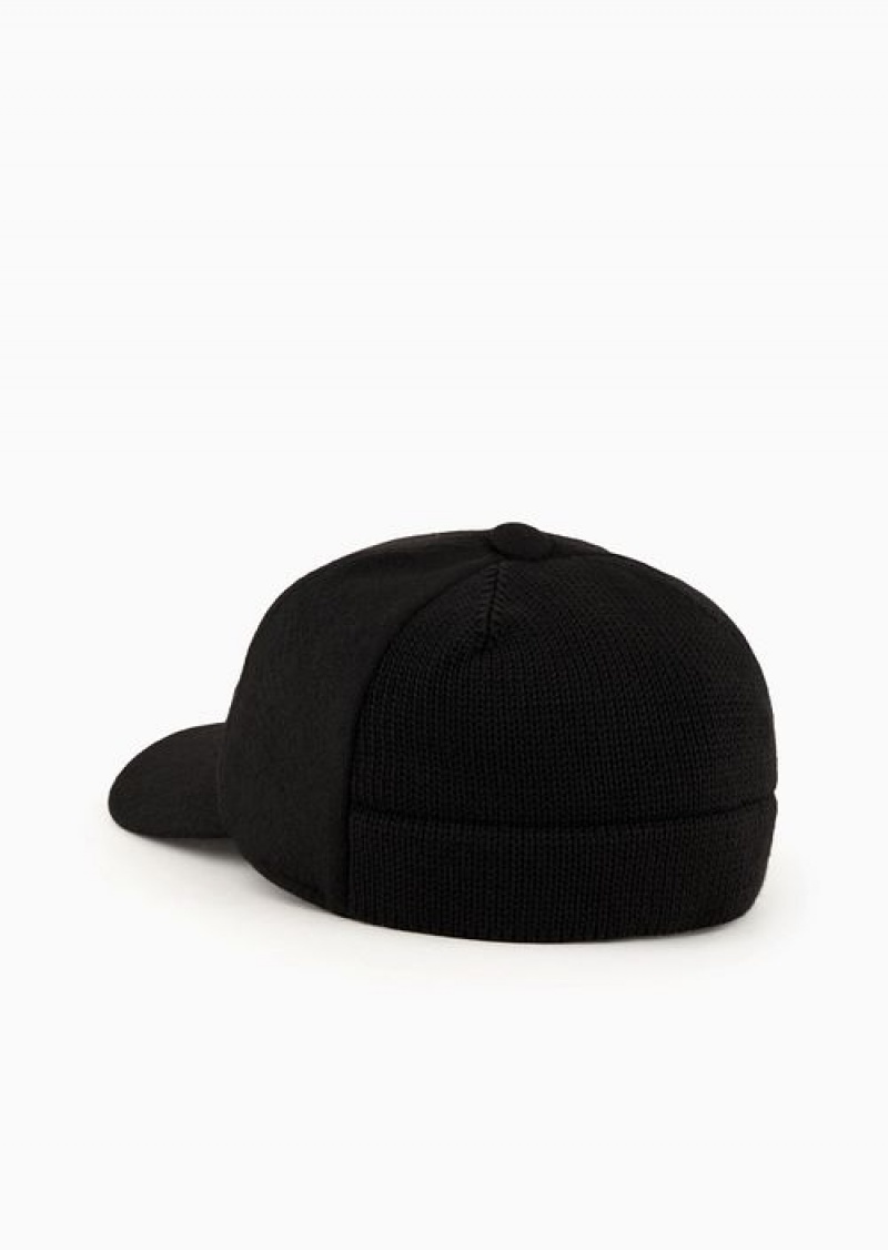 Black Emporio Armani Wool Cloth And Knit Baseball Cap | EA-SN59155