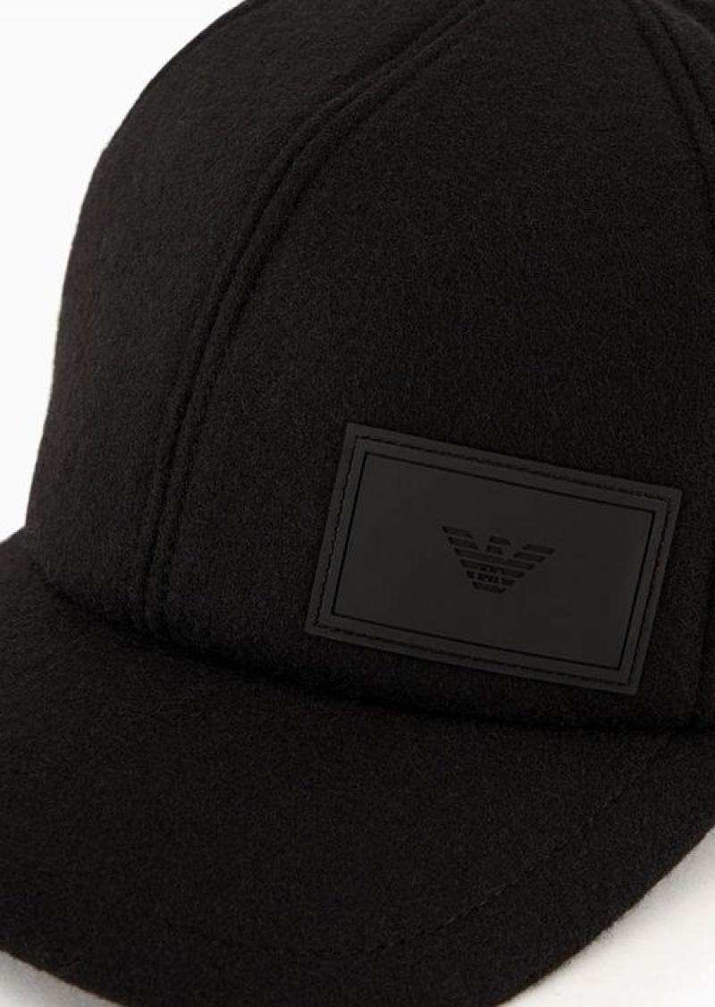 Black Emporio Armani Wool Cloth And Knit Baseball Cap | EA-SN59155