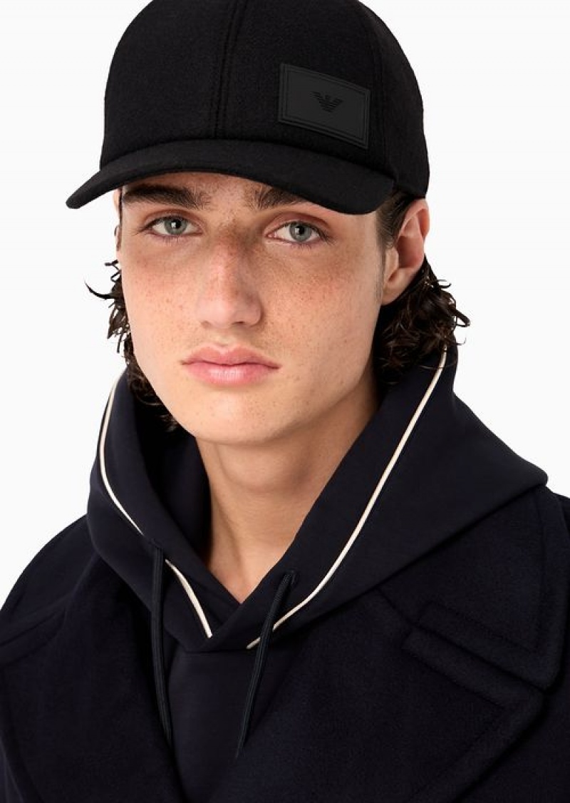 Black Emporio Armani Wool Cloth And Knit Baseball Cap | EA-SN59155