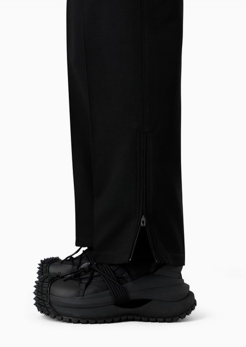 Black Emporio Armani Wool-blend Drawstring Trousers With Veining | EA-SN58410