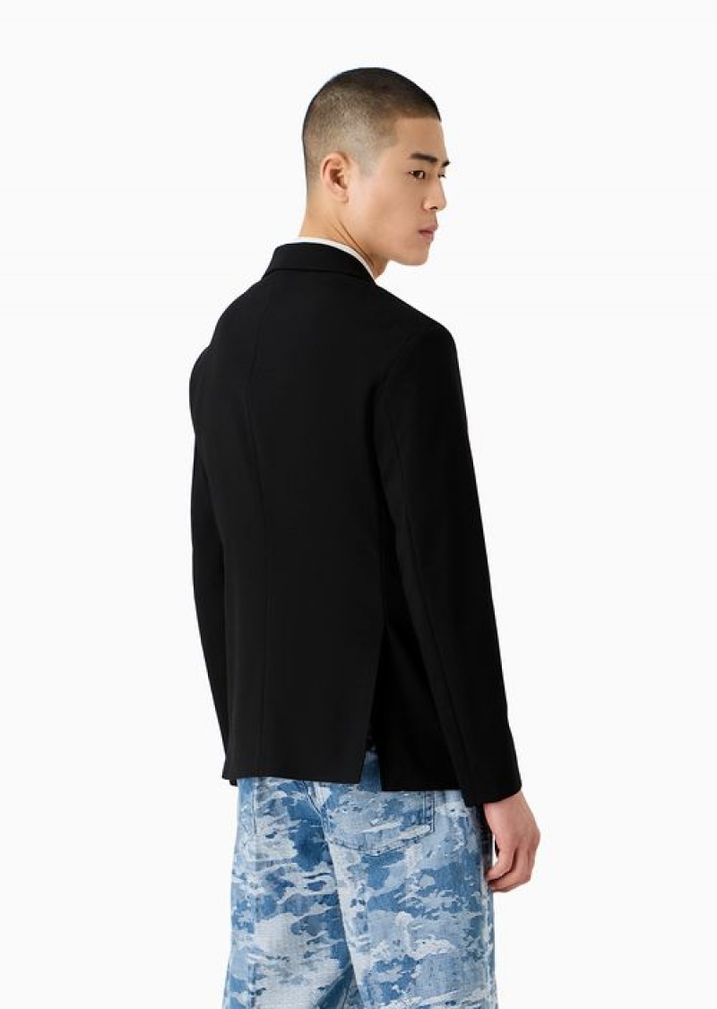 Black Emporio Armani Wool-blend Single-breasted Jacket With Detachable Inner Panel | EA-SN57823