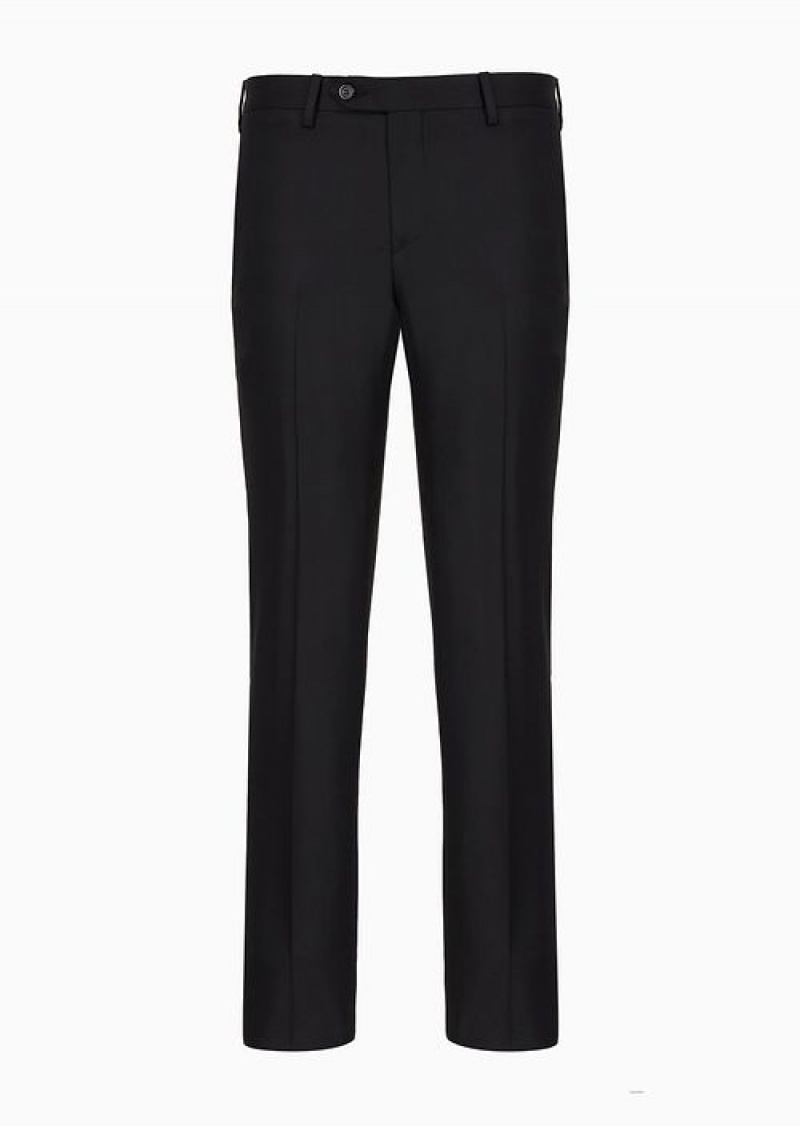 Black Emporio Armani Worsted Virgin-wool, Creased Trousers | EA-SN58383