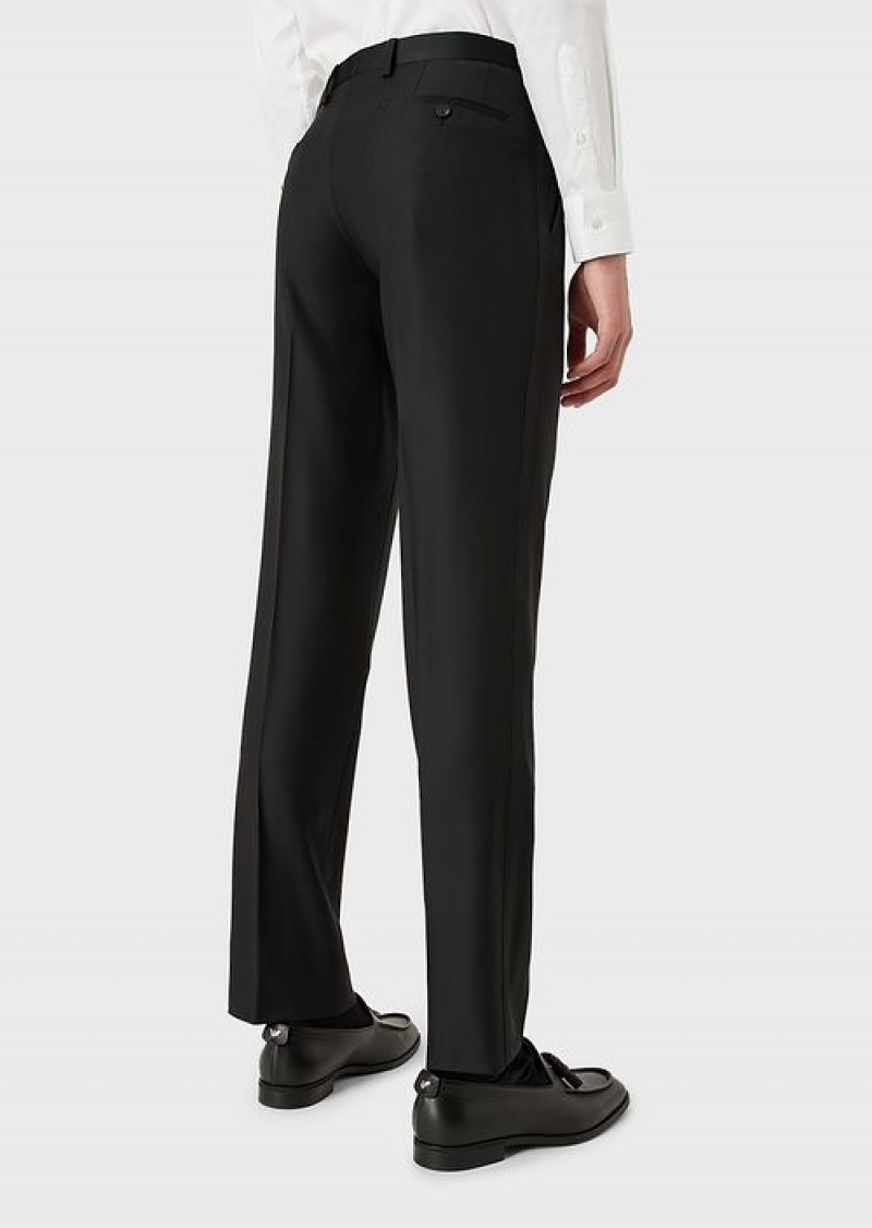 Black Emporio Armani Worsted Virgin-wool Trousers | EA-SN58384