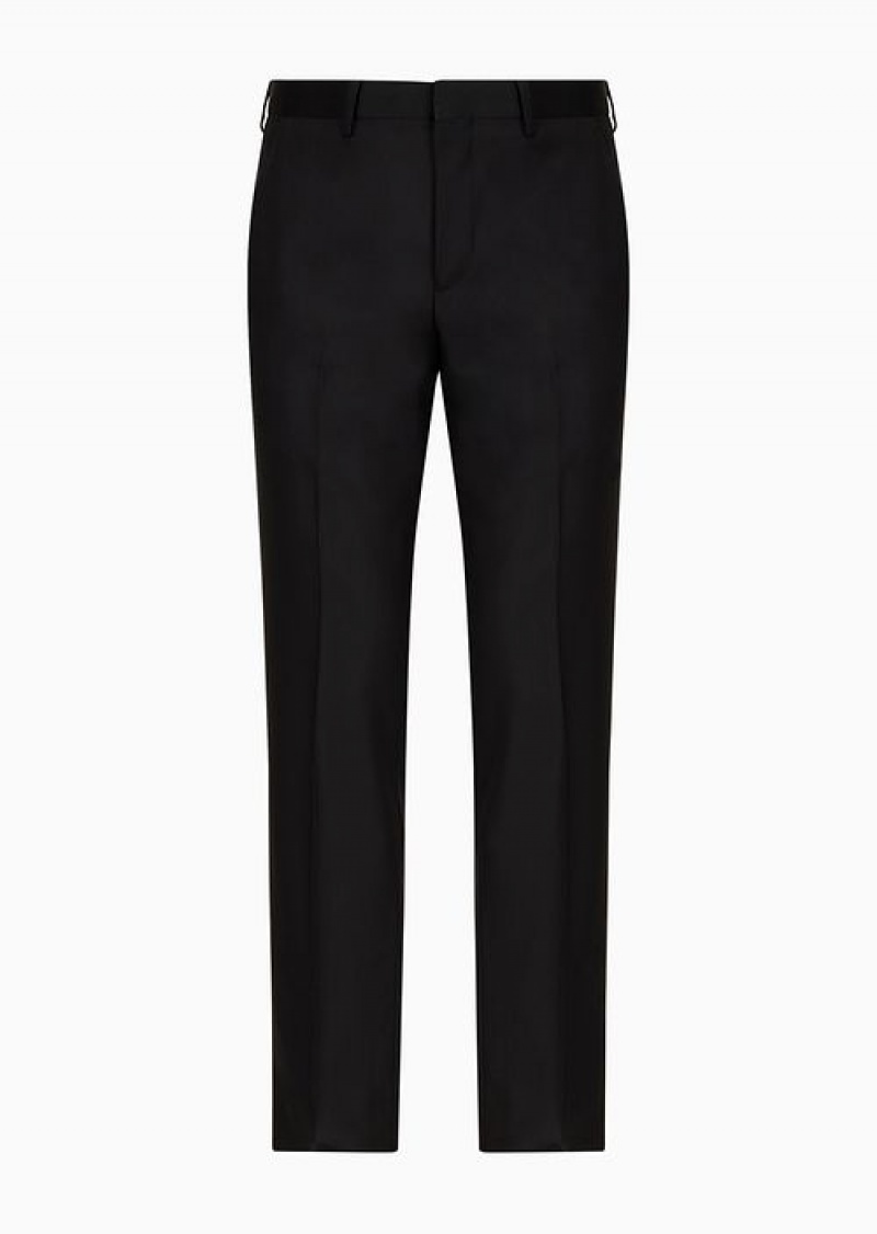 Black Emporio Armani Worsted Virgin-wool Trousers | EA-SN58384