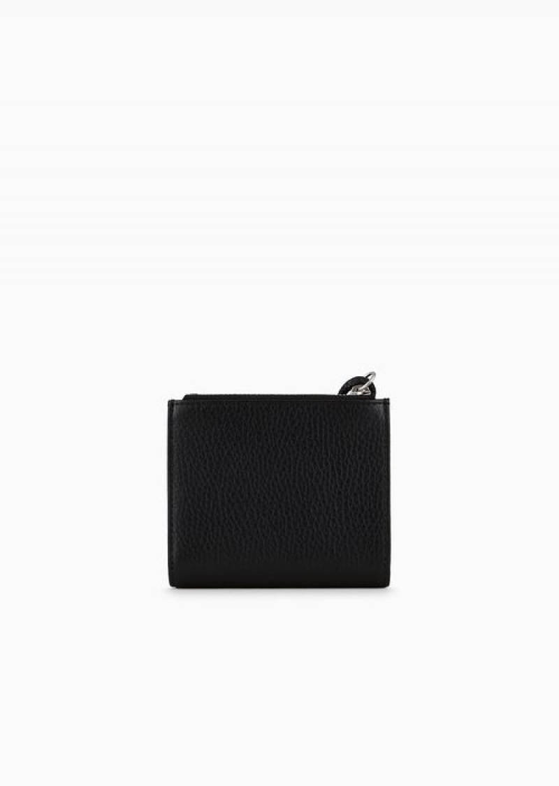 Black Emporio Armani Zipped, Tumbled-leather Card Holder | EA-SN59284