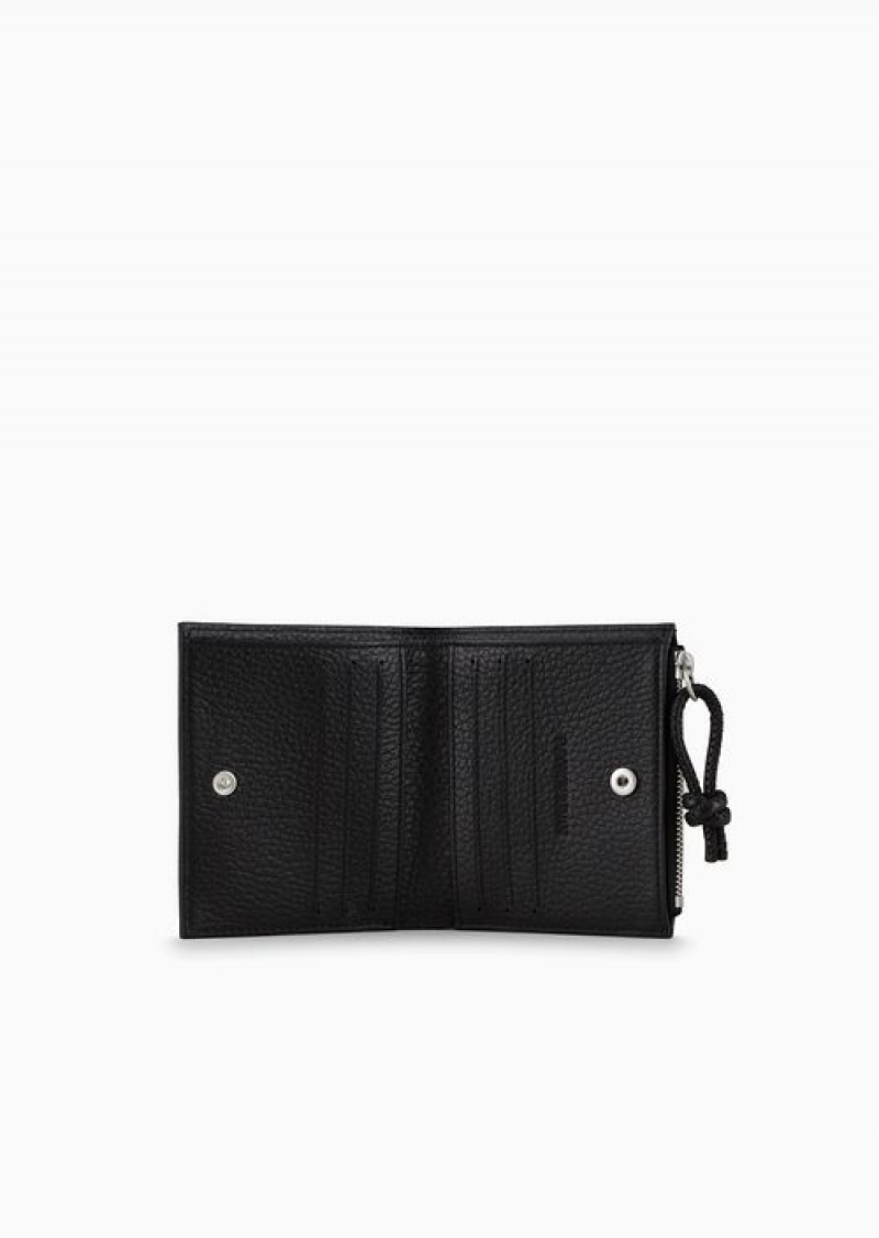 Black Emporio Armani Zipped, Tumbled-leather Card Holder | EA-SN59284