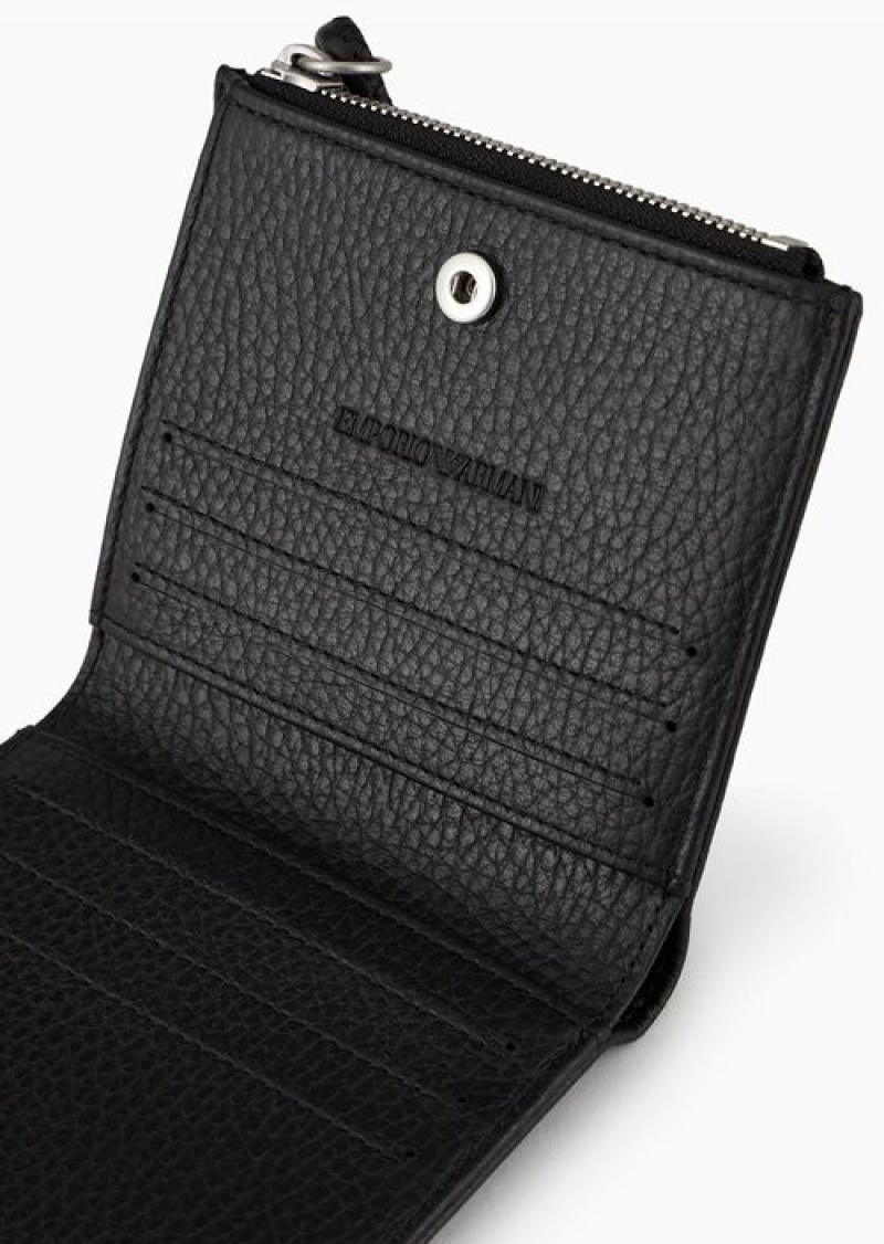 Black Emporio Armani Zipped, Tumbled-leather Card Holder | EA-SN59284