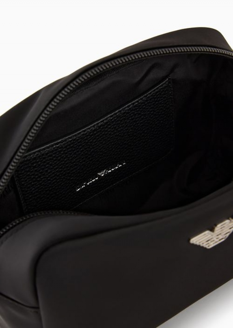 Black Logo Emporio Armani Asv Recycled Nylon Washbag With Eagle Plaque | EA-SN57610