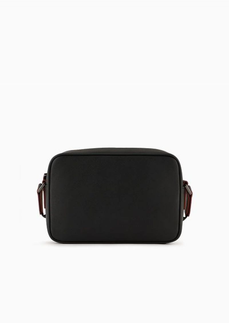 Black Logo Emporio Armani Asv Shoulder Bag In Regenerated Saffiano And Recycled Nylon | EA-SN59082