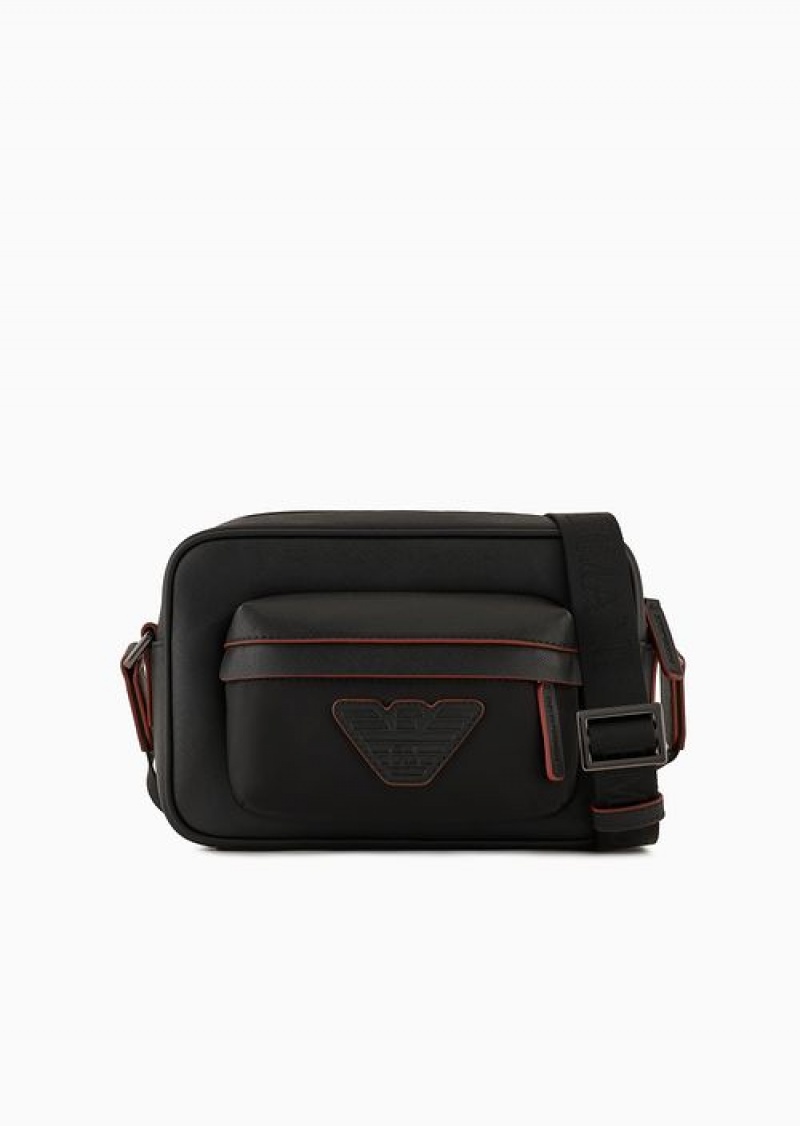 Black Logo Emporio Armani Asv Shoulder Bag In Regenerated Saffiano And Recycled Nylon | EA-SN59082