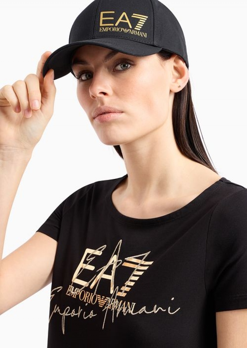 Black Logo Emporio Armani Cotton Baseball Cap | EA7-SN59709