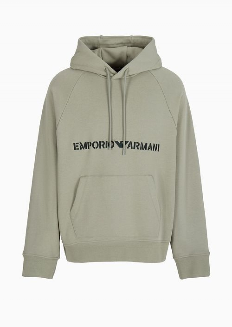 Black Logo Emporio Armani Heavyweight Jersey Hooded Sweatshirt With Military-style Font Logo Embroidery | EA-SN58506