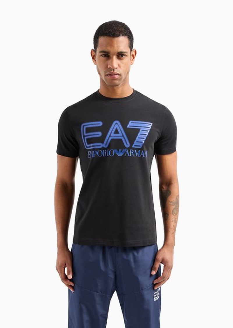 Black Logo Emporio Armani Logo Series Stretch-cotton Short-sleeved T-shirt | EA7-SN59954