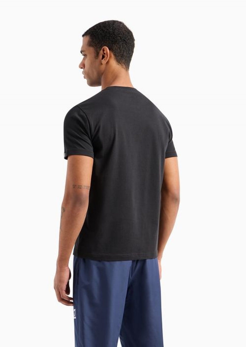 Black Logo Emporio Armani Logo Series Stretch-cotton Short-sleeved T-shirt | EA7-SN59954