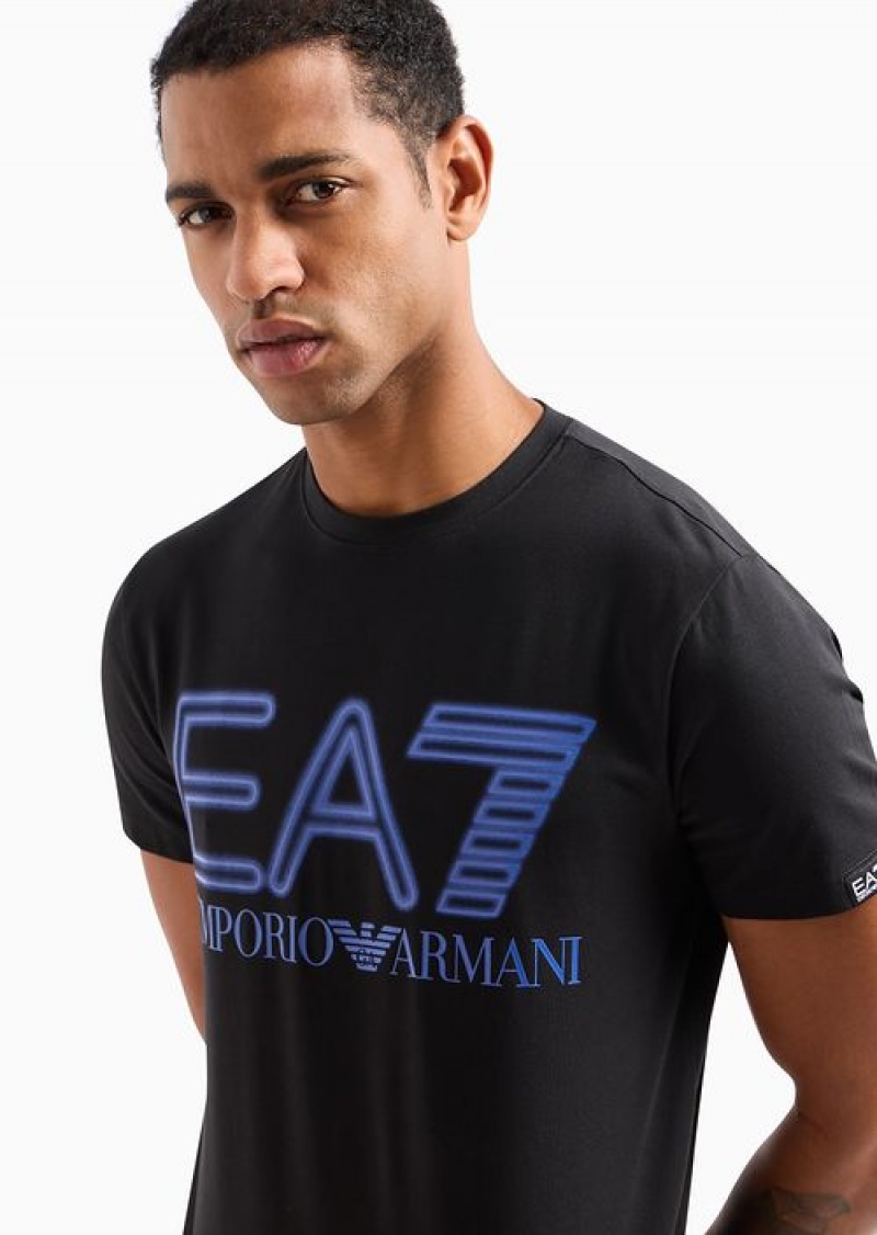 Black Logo Emporio Armani Logo Series Stretch-cotton Short-sleeved T-shirt | EA7-SN59954