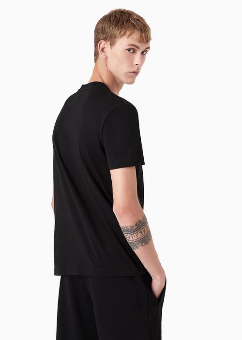 Black Logo Emporio Armani Pima-jersey T-shirt With Logo Print | EA-SN58758