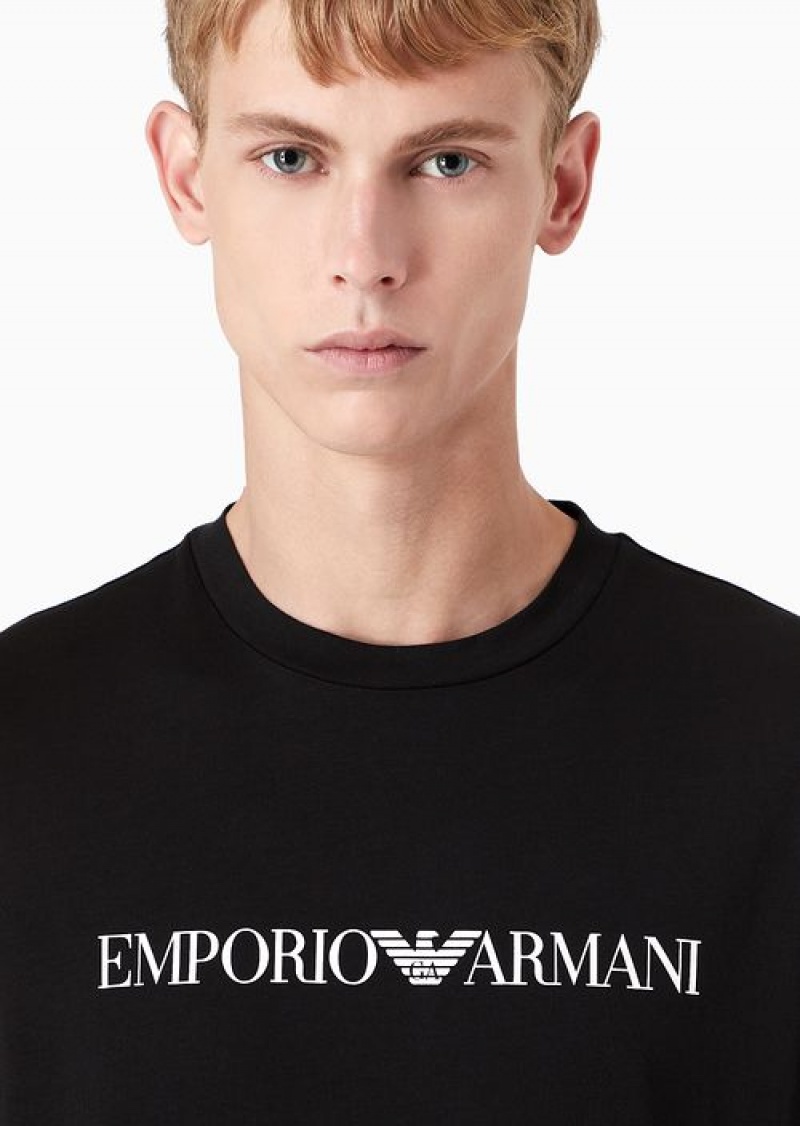 Black Logo Emporio Armani Pima-jersey T-shirt With Logo Print | EA-SN58758