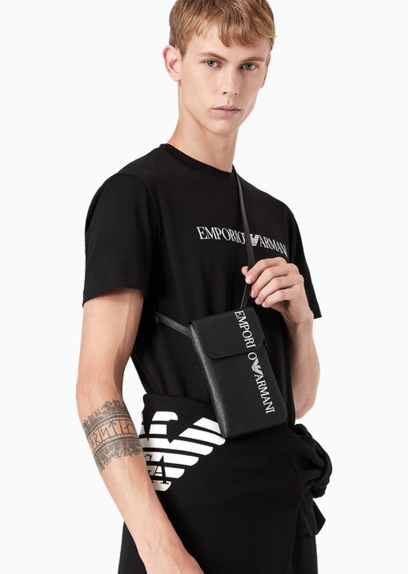 Black Logo Emporio Armani Pima-jersey T-shirt With Logo Print | EA-SN58758