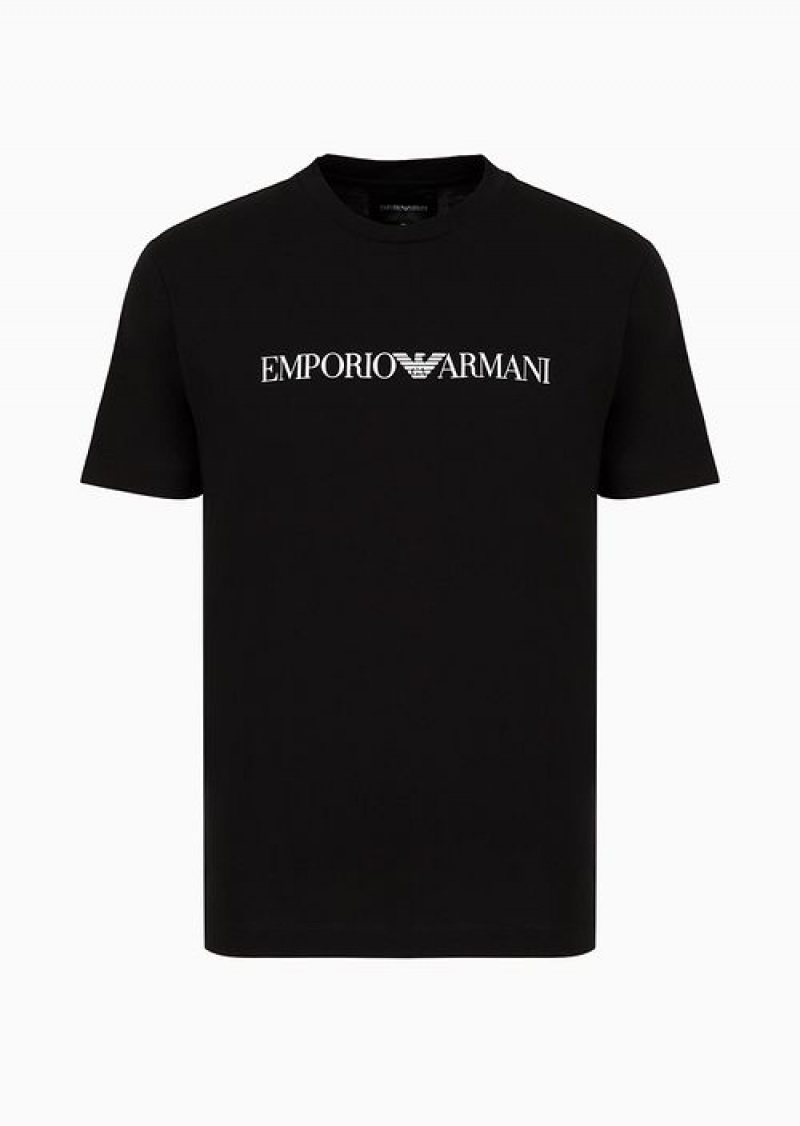 Black Logo Emporio Armani Pima-jersey T-shirt With Logo Print | EA-SN58758