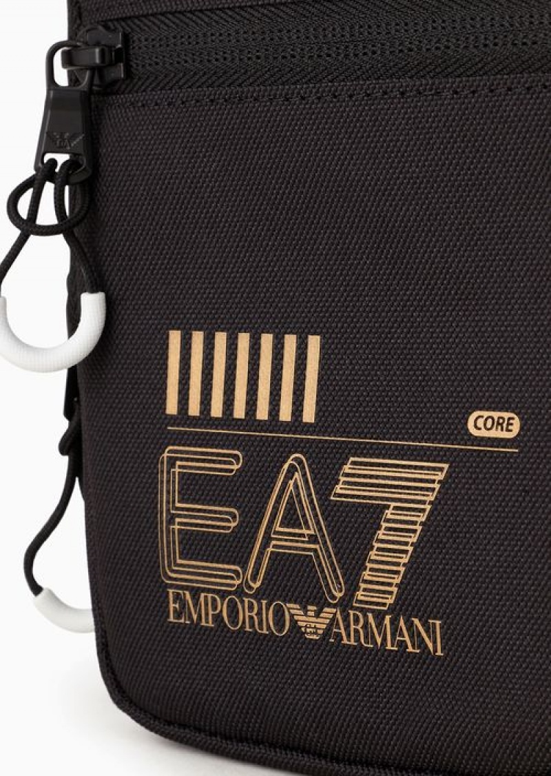 Black Logo Emporio Armani Recycled Fabric Train Core Mini Shoulder Bag | EA7-SN59697