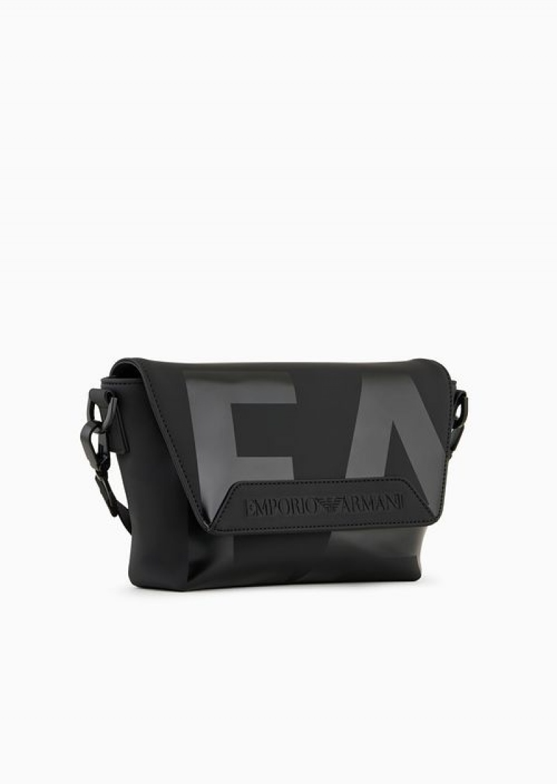 Black Logo Emporio Armani Shoulder Bag In Rubberised Material With Oversized Ea Logo | EA-SN59064