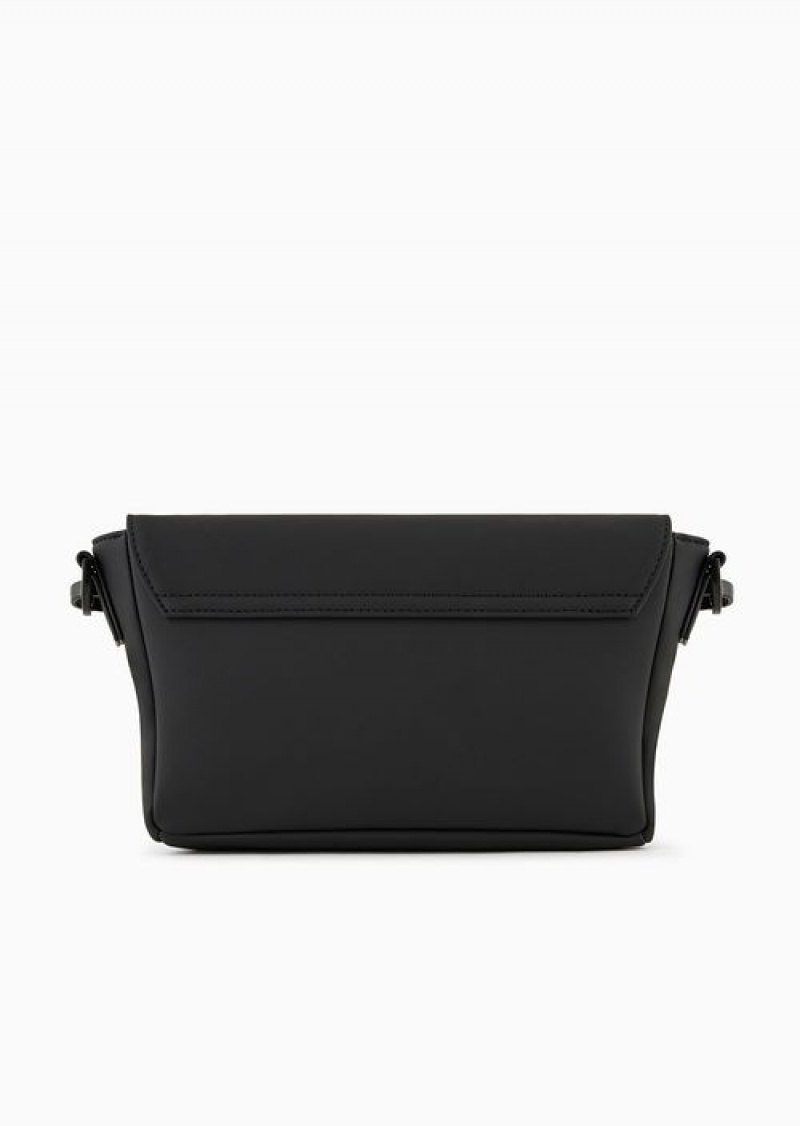 Black Logo Emporio Armani Shoulder Bag In Rubberised Material With Oversized Ea Logo | EA-SN59064