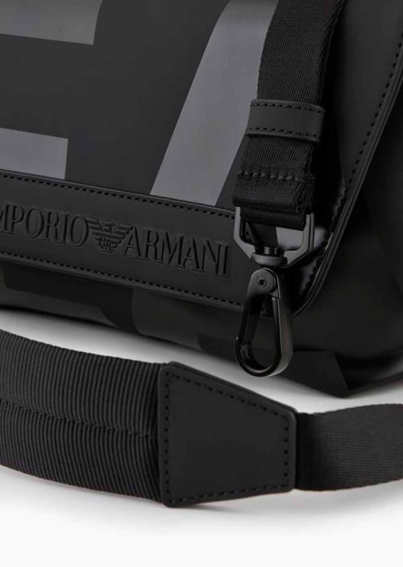 Black Logo Emporio Armani Shoulder Bag In Rubberised Material With Oversized Ea Logo | EA-SN59064