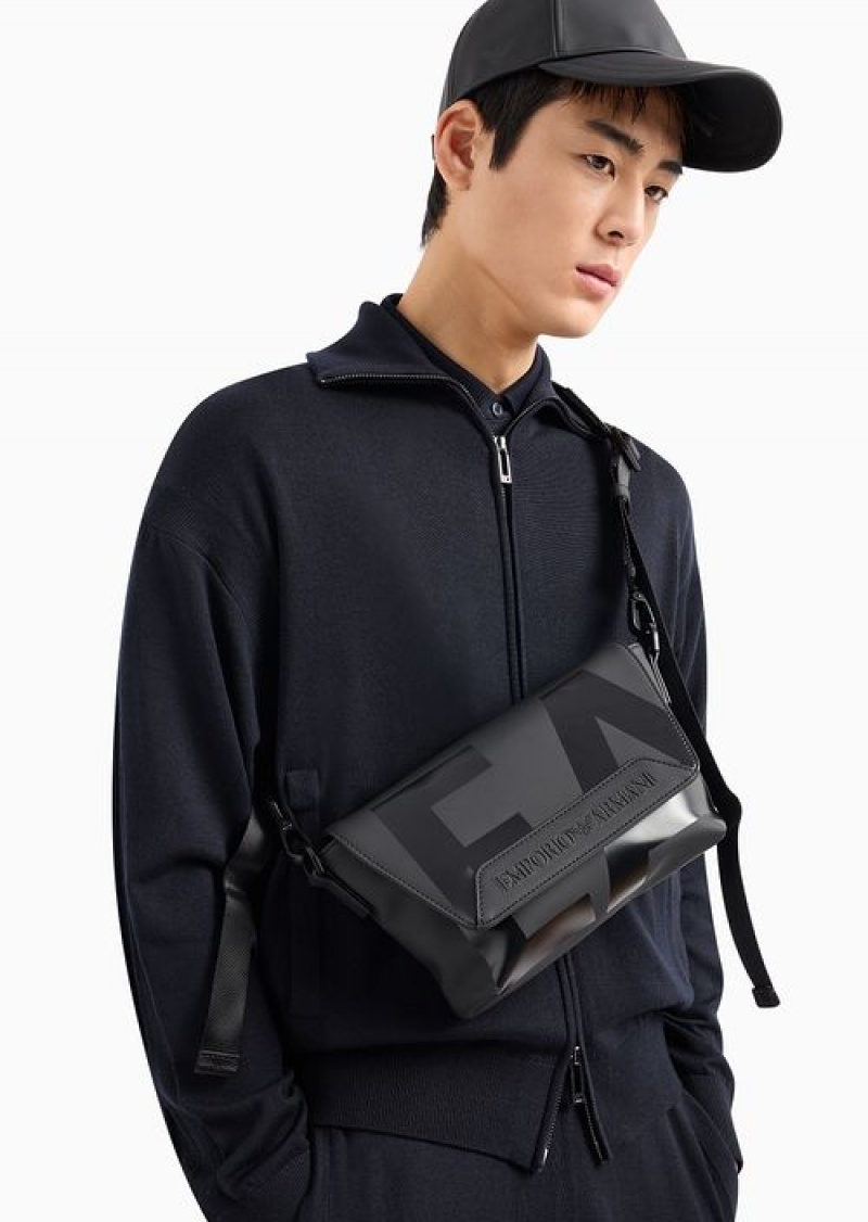 Black Logo Emporio Armani Shoulder Bag In Rubberised Material With Oversized Ea Logo | EA-SN59064