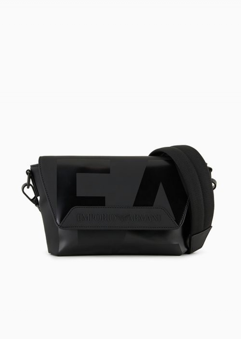 Black Logo Emporio Armani Shoulder Bag In Rubberised Material With Oversized Ea Logo | EA-SN59064