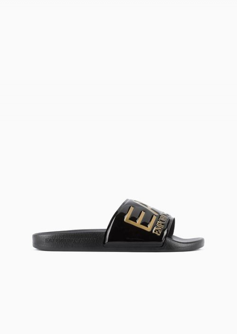 Black Logo Emporio Armani Sliders With Oversized Logo | EA7-SN59866