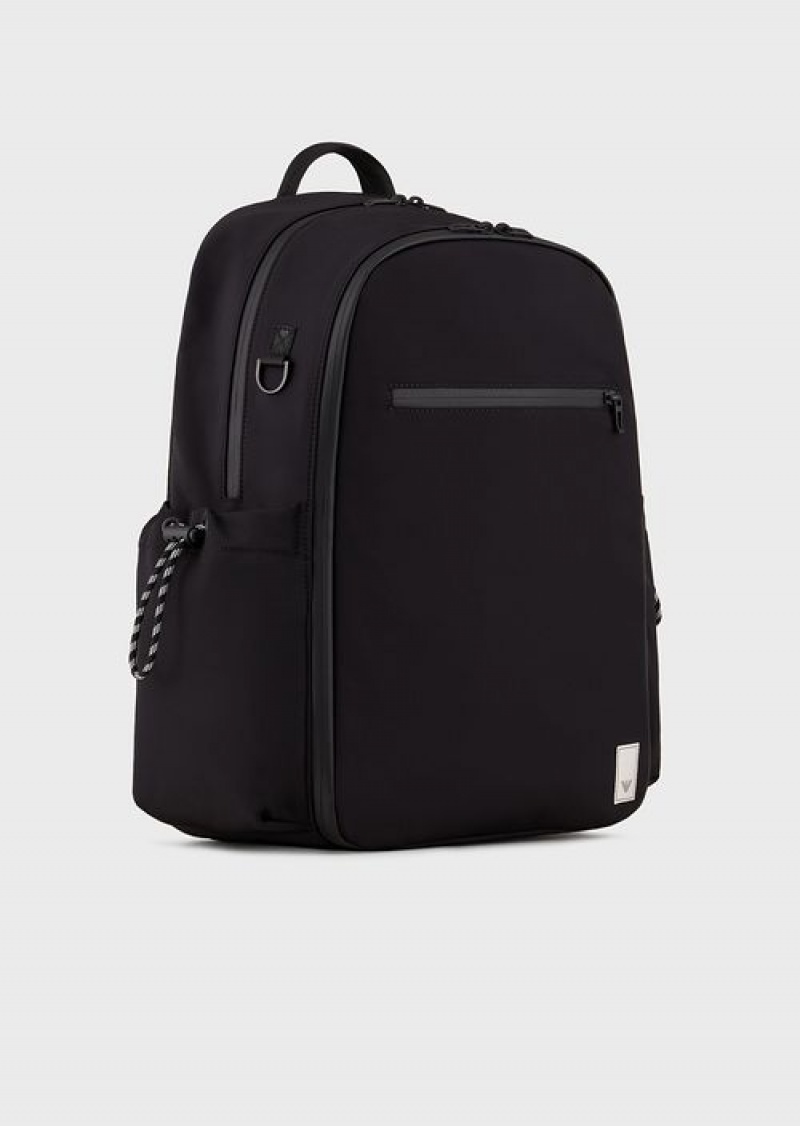 Black Logo Emporio Armani Travel Essentials Waterproof Nylon Backpack | EA-SN59026