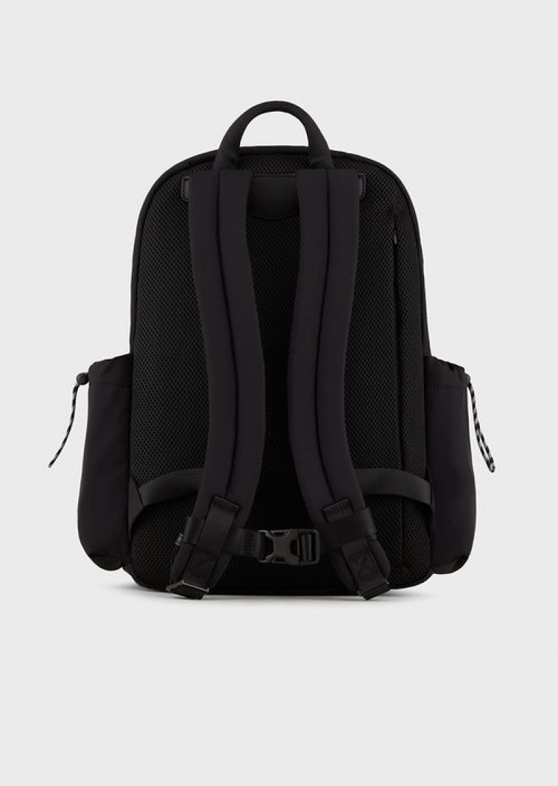 Black Logo Emporio Armani Travel Essentials Waterproof Nylon Backpack | EA-SN59026