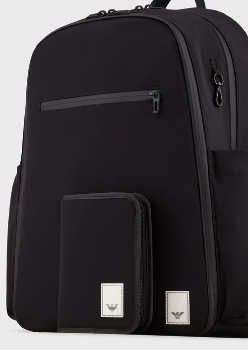 Black Logo Emporio Armani Travel Essentials Waterproof Nylon Backpack | EA-SN59026