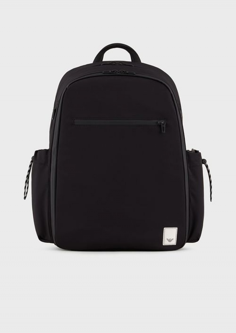 Black Logo Emporio Armani Travel Essentials Waterproof Nylon Backpack | EA-SN59026