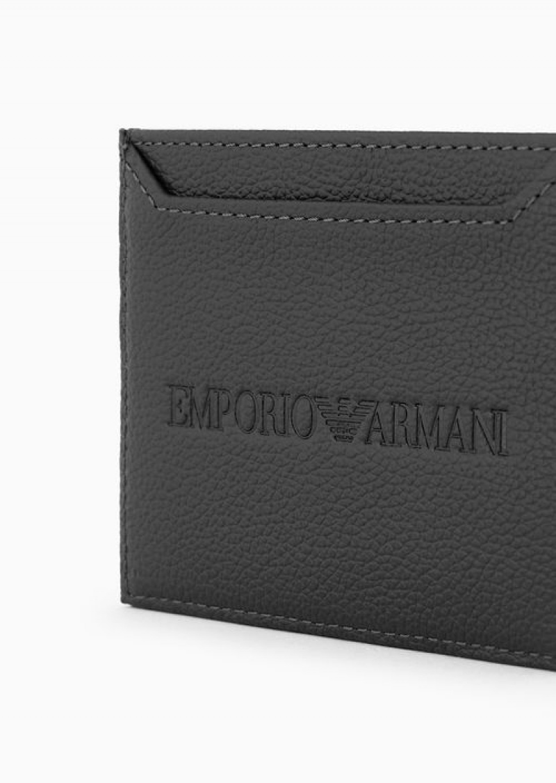 Black Logo Emporio Armani Tumbled Leather Card Holder | EA-SN59261