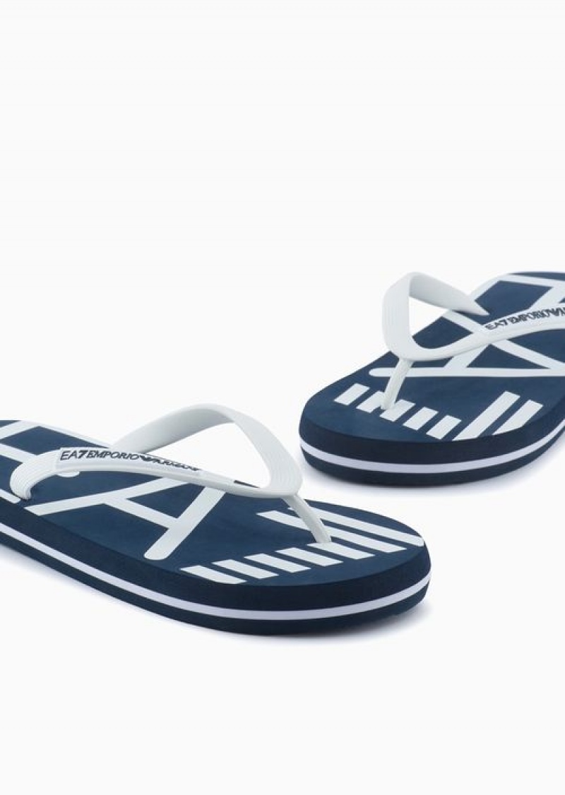 Blu Navy Emporio Armani Rubber Flip-flops With Logo | EA7-SN60066