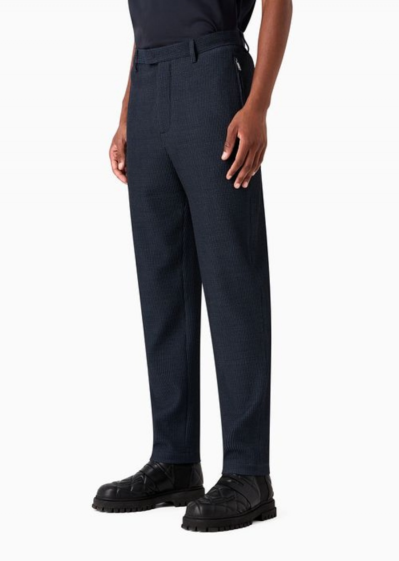 Blue Emporio Armani 3d-effect Micro-textured Virgin-wool Chinos | EA-SN58320