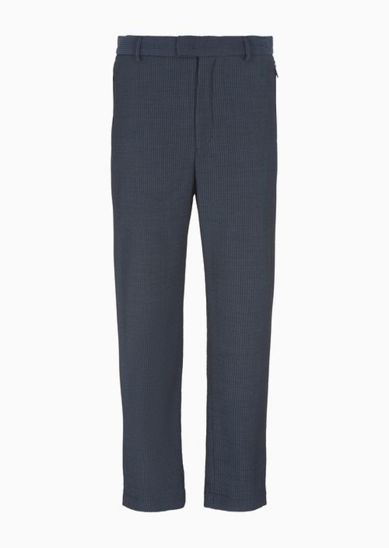 Blue Emporio Armani 3d-effect Micro-textured Virgin-wool Chinos | EA-SN58320